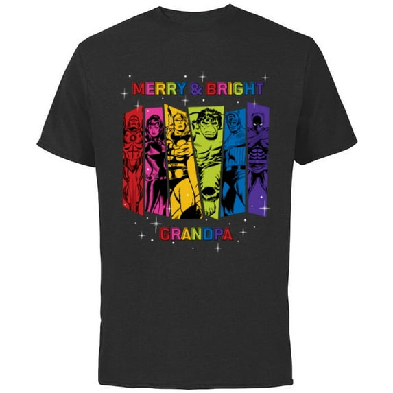 Marvel Avengers Christmas Family Trip Merry & Bright Grandpa - Short Sleeve Cotton T-Shirt for Adults - Customized-Black