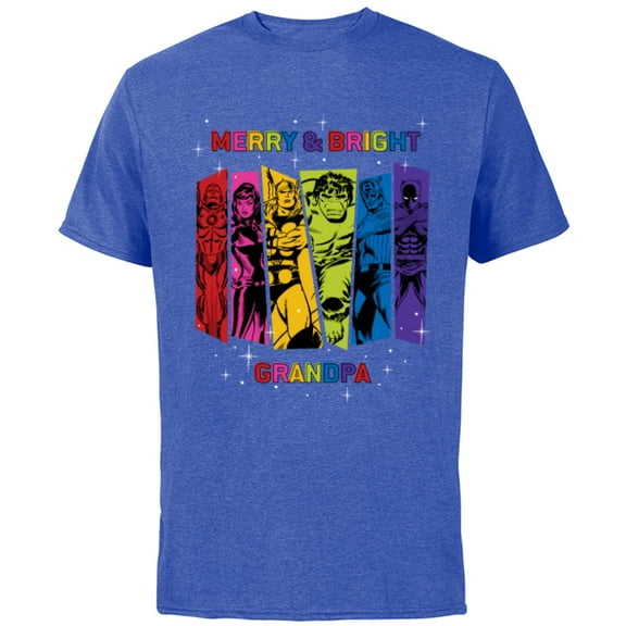 Marvel Avengers Christmas Family Trip Merry & Bright Grandpa - Short Sleeve Cotton T-Shirt for Adults - Customized-Royal Heather