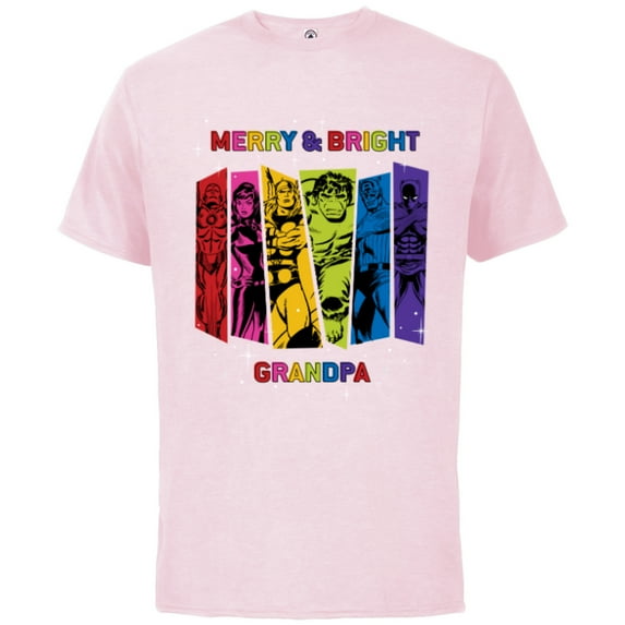 Marvel Avengers Christmas Family Trip Merry & Bright Grandpa - Short Sleeve Cotton T-Shirt for Adults - Customized-Soft Pink