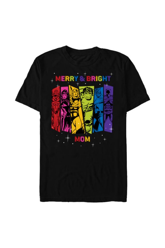Avengers Christmas Family Trip Merry & Bright Mom - Short Sleeve Blended T-Shirt for Adults - Customized-Black