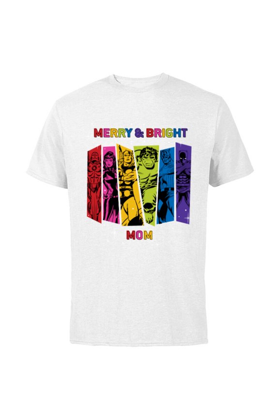 Avengers Christmas Family Trip Merry & Bright Mom - Short Sleeve Cotton T-Shirt for Adults - Customized-White