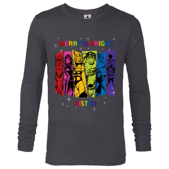 Marvel Avengers Christmas Family Trip Merry & Bright Sister - Long Sleeve T-Shirt for Men - Customized-Charcoal Heather