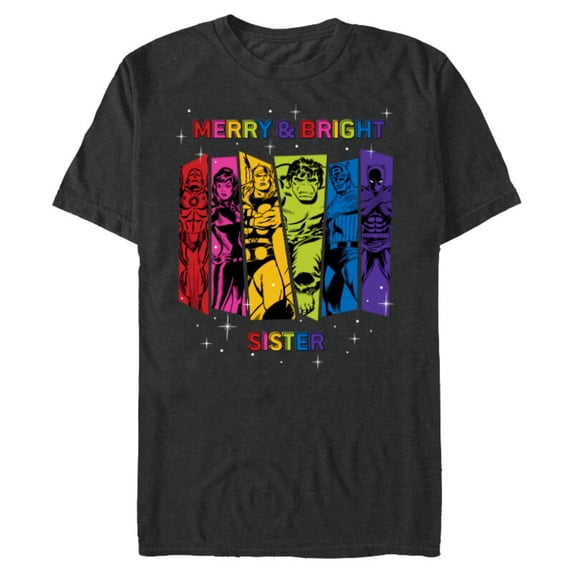 Marvel Avengers Christmas Family Trip Merry & Bright Sister - Short Sleeve Blended T-Shirt for Adults - Customized-Dark Heather