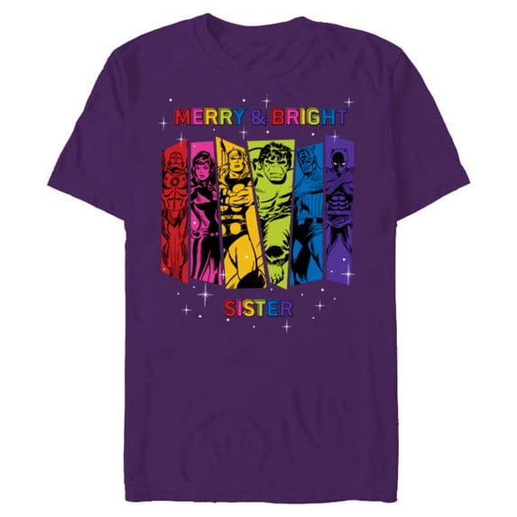 Marvel Avengers Christmas Family Trip Merry & Bright Sister - Short Sleeve Blended T-Shirt for Adults - Customized-Purple
