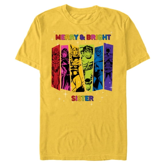 Marvel Avengers Christmas Family Trip Merry & Bright Sister - Short Sleeve Blended T-Shirt for Adults - Customized-Yellow