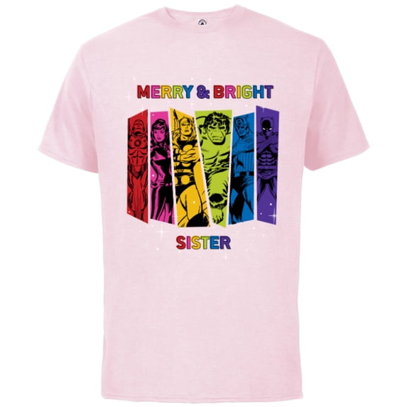 Marvel Avengers Christmas Family Trip Merry & Bright Sister - Short Sleeve Cotton T-Shirt for Adults - Customized-Soft Pink