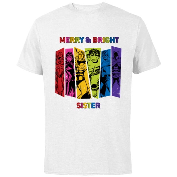 Marvel Avengers Christmas Family Trip Merry & Bright Sister - Short Sleeve Cotton T-Shirt for Adults - Customized-White