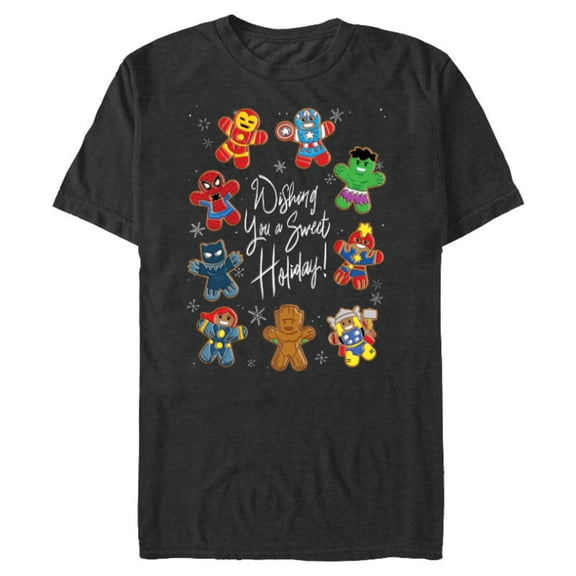 Marvel Avengers Christmas Gingerbread Wishing Sweet Holiday - Short Sleeve Blended T-Shirt for Adults - Customized-Dark Heather
