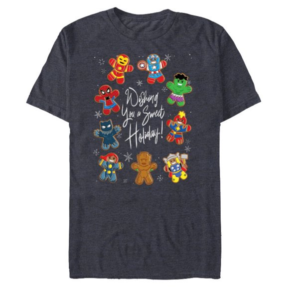 Marvel Avengers Christmas Gingerbread Wishing Sweet Holiday - Short Sleeve Blended T-Shirt for Adults - Customized-Navy Heather