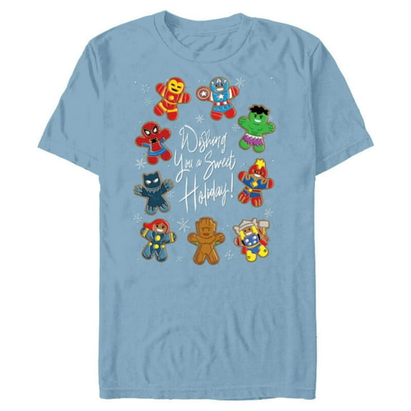 Marvel Avengers Christmas Gingerbread Wishing Sweet Holiday - Short Sleeve Blended T-Shirt for Adults - Customized-Ocean Blue