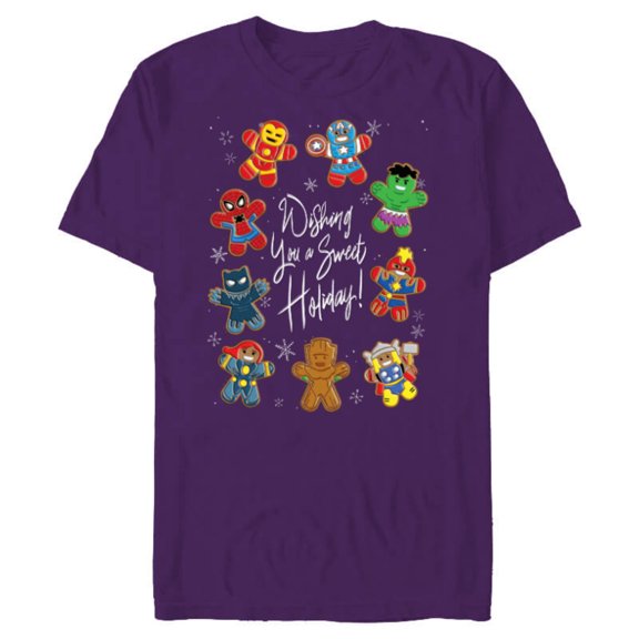 Marvel Avengers Christmas Gingerbread Wishing Sweet Holiday - Short Sleeve Blended T-Shirt for Adults - Customized-Purple