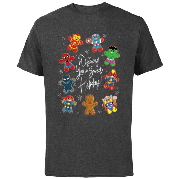 Marvel Avengers Christmas Gingerbread Wishing Sweet Holiday - Short Sleeve Cotton T-Shirt for Adults - Customized-Charcoal
