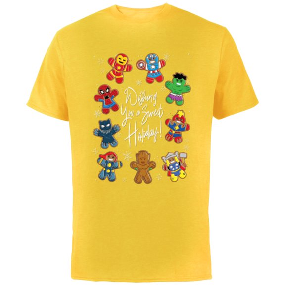Marvel Avengers Christmas Gingerbread Wishing Sweet Holiday - Short Sleeve Cotton T-Shirt for Adults - Customized-Yellow
