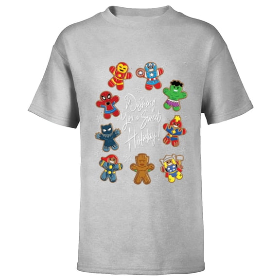 Marvel Avengers Christmas Gingerbread Wishing Sweet Holiday - Short Sleeve T-Shirt for Kids - Customized-Athletic Heather