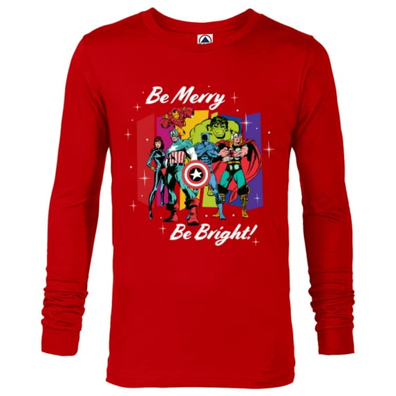 Marvel Avengers Christmas Holiday Retro Be Merry Be Bright! - Long Sleeve T-Shirt for Men - Customized-New Red