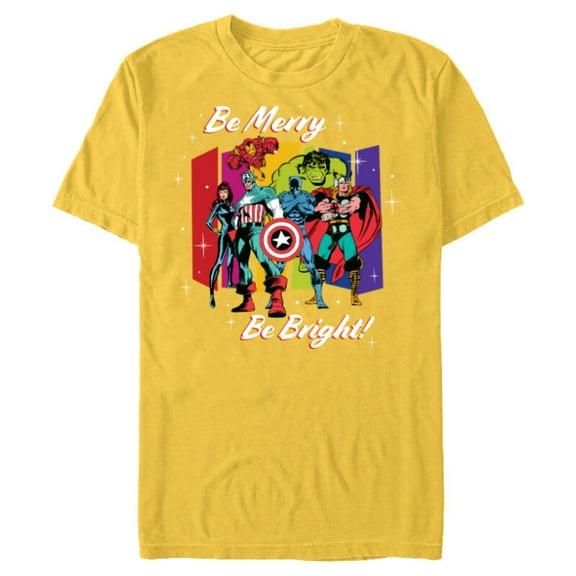 Marvel Avengers Christmas Holiday Retro Be Merry Be Bright! - Short Sleeve Blended T-Shirt for Adults - Customized-Yellow