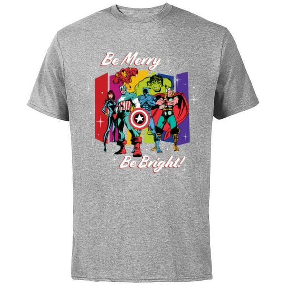 Marvel Avengers Christmas Holiday Retro Be Merry Be Bright! - Short Sleeve Cotton T-Shirt for Adults - Customized-Athletic Heather