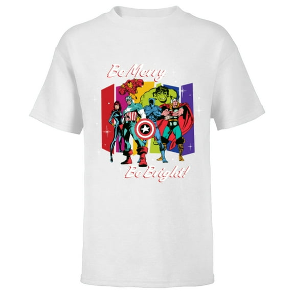 Marvel Avengers Christmas Holiday Retro Be Merry Be Bright! - Short Sleeve T-Shirt for Kids - Customized-White
