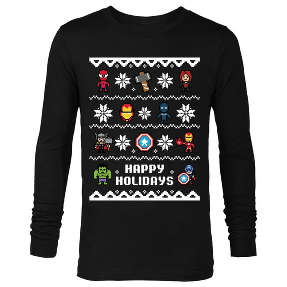 Marvel Avengers Christmas Sweater Happy Holidays Standard - Long Sleeve T-Shirt for Men – Customized-Black