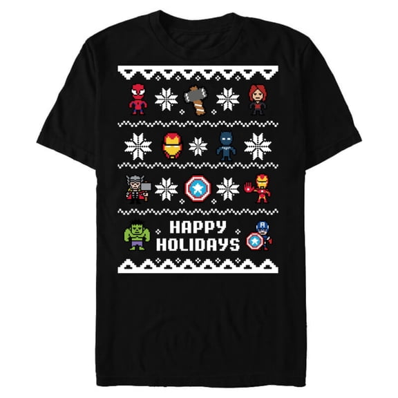 Marvel Avengers Christmas Sweater Happy Holidays Standard - Short Sleeve Blended T-Shirt for Adults – Customized-Black