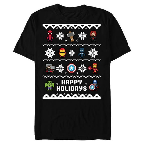 Marvel Avengers Christmas Sweater Happy Holidays Standard - Short Sleeve Blended T-Shirt for Adults – Customized-Black