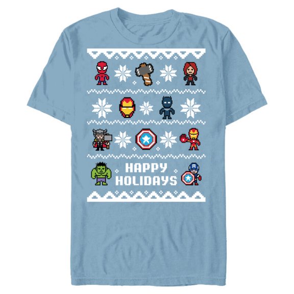 Marvel Avengers Christmas Sweater Happy Holidays Standard - Short Sleeve Blended T-Shirt for Adults – Customized-Ocean Blue