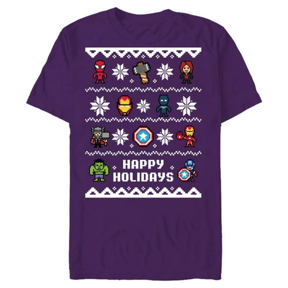 Marvel Avengers Christmas Sweater Happy Holidays Standard - Short Sleeve Blended T-Shirt for Adults – Customized-Purple