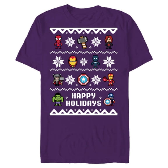Marvel Avengers Christmas Sweater Happy Holidays Standard - Short Sleeve Blended T-Shirt for Adults – Customized-Purple