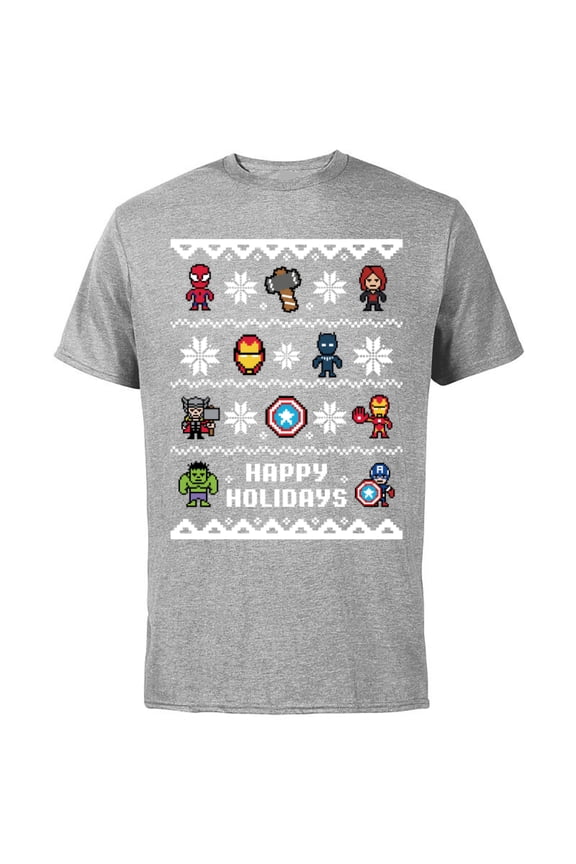 Avengers Christmas Sweater Happy Holidays Standard - Short Sleeve Cotton T-Shirt for Adults - Customized-Athletic Heather