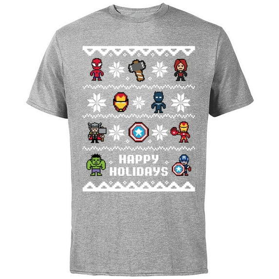 Marvel Avengers Christmas Sweater Happy Holidays Standard - Short Sleeve Cotton T-Shirt for Adults - Customized-Athletic Heather