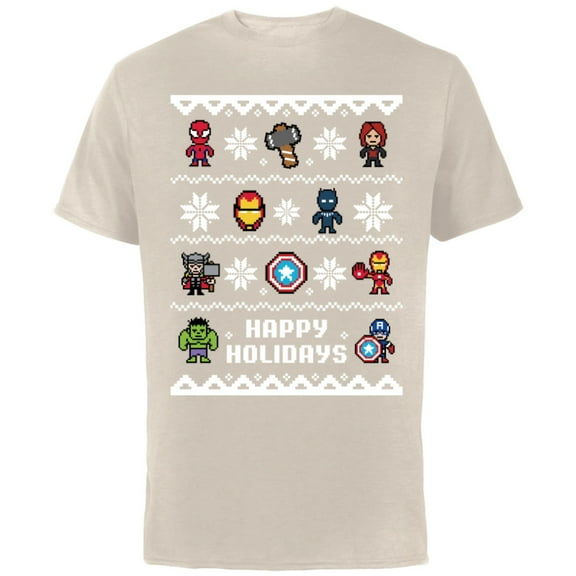Marvel Avengers Christmas Sweater Happy Holidays Standard - Short Sleeve Cotton T-Shirt for Adults - Customized-Natural