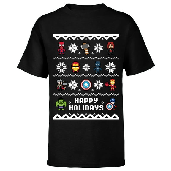 Marvel Avengers Christmas Sweater Happy Holidays Standard - Short Sleeve T-Shirt for Kids – Customized-Black