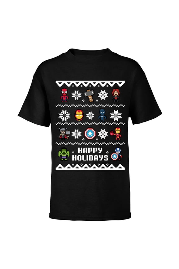 Avengers Christmas Sweater Happy Holidays Standard - Short Sleeve T-Shirt for Kids – Customized-Black