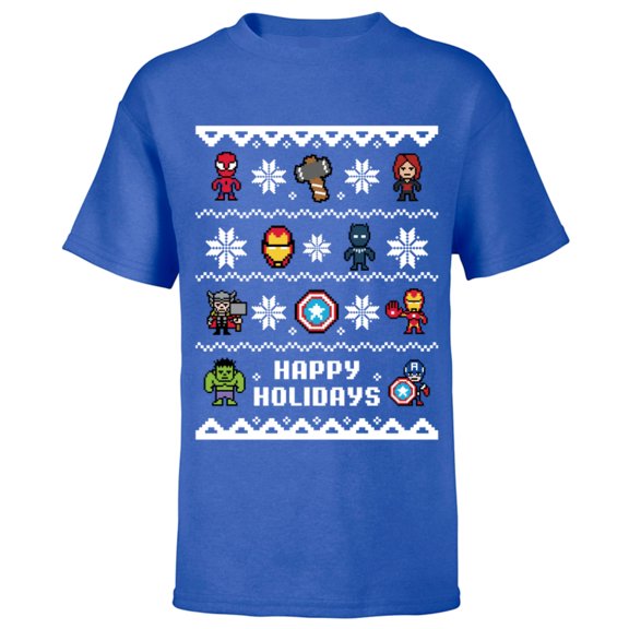 Marvel Avengers Christmas Sweater Happy Holidays Standard - Short Sleeve T-Shirt for Kids – Customized-Royal