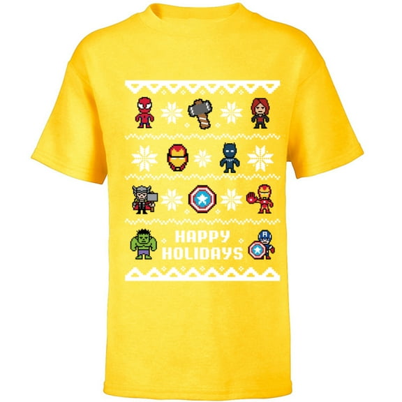 Marvel Avengers Christmas Sweater Happy Holidays Standard - Short Sleeve T-Shirt for Kids – Customized-Yellow