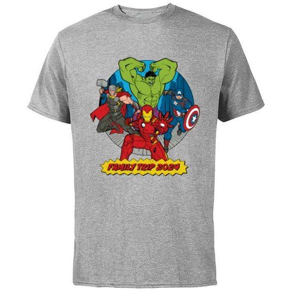 Marvel Avengers City Scene Super Hero Family Trip 2024 - Short Sleeve Cotton T-Shirt for Adults - Customized-Athletic Heather