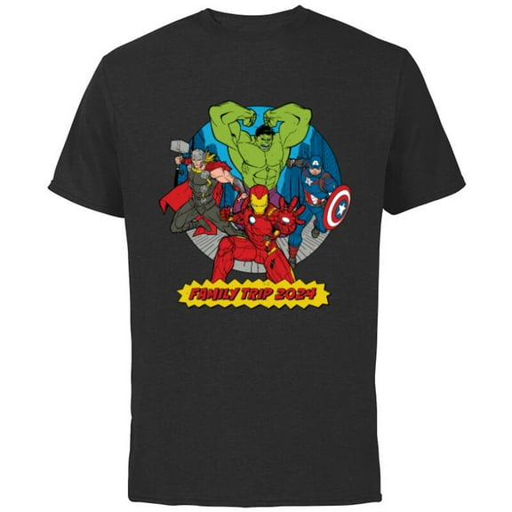 Marvel Avengers City Scene Super Hero Family Trip 2024 - Short Sleeve Cotton T-Shirt for Adults - Customized-Black