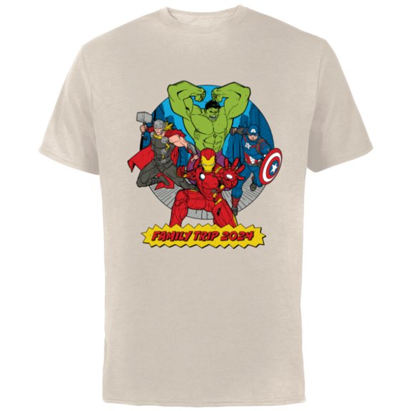 Marvel Avengers City Scene Super Hero Family Trip 2024 - Short Sleeve Cotton T-Shirt for Adults - Customized-Natural