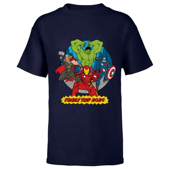 Marvel Avengers City Scene Super Hero Family Trip 2024 - Short Sleeve T-Shirt for Kids - Customized-Navy