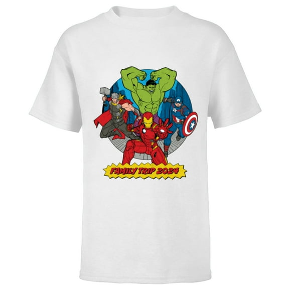 Marvel Avengers City Scene Super Hero Family Trip 2024 - Short Sleeve T-Shirt for Kids - Customized-White