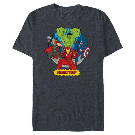 Marvel Avengers City Scene Super Hero Family Trip - Short Sleeve Blended T-Shirt for Adults - Customized-Navy Heather