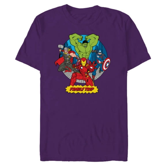 Marvel Avengers City Scene Super Hero Family Trip - Short Sleeve Blended T-Shirt for Adults - Customized-Purple