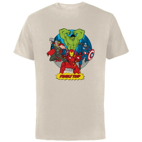 Marvel Avengers City Scene Super Hero Family Trip - Short Sleeve Cotton T-Shirt for Adults - Customized-Natural