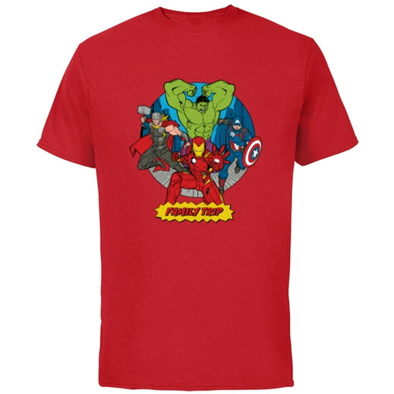 Marvel Avengers City Scene Super Hero Family Trip - Short Sleeve Cotton T-Shirt for Adults - Customized-Red