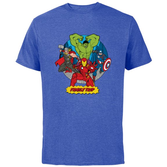 Marvel Avengers City Scene Super Hero Family Trip - Short Sleeve Cotton T-Shirt for Adults - Customized-Royal Heather
