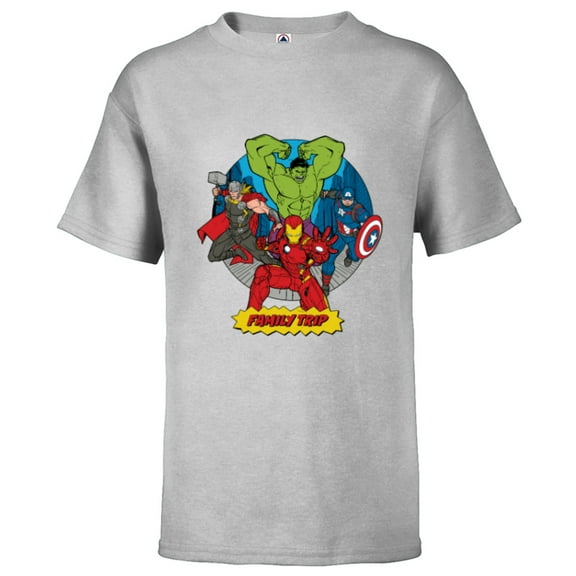 Marvel Avengers City Scene Super Hero Family Trip - Short Sleeve T-Shirt for Kids - Customized-Athletic Heather