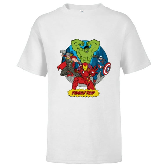 Marvel Avengers City Scene Super Hero Family Trip - Short Sleeve T-Shirt for Kids - Customized-White