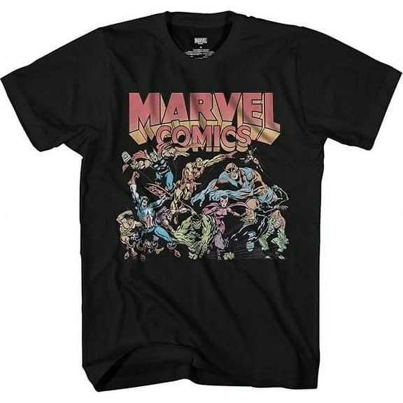 Marvel Avengers Classic Superheroes Group Shot Graphic Adult Unisex T-Shirt – Black, XX-Large
