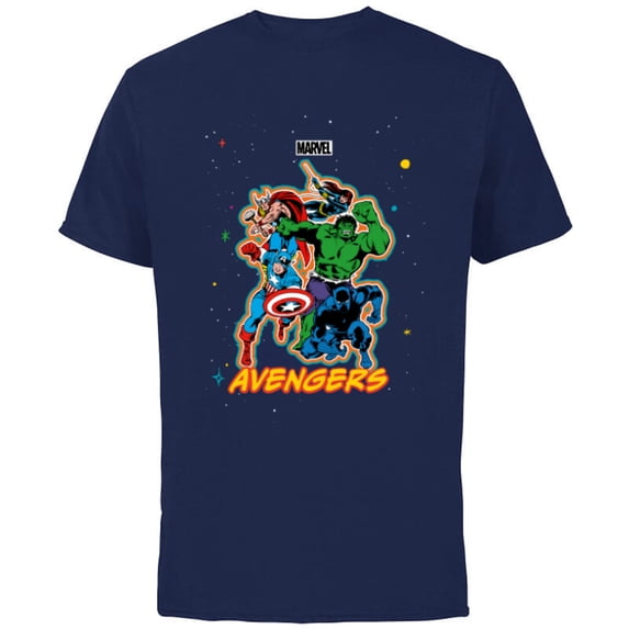 Marvel Avengers Classic Team Group Trip Vacation Matching - Short Sleeve Cotton T-Shirt for Adults - Customized-Navy