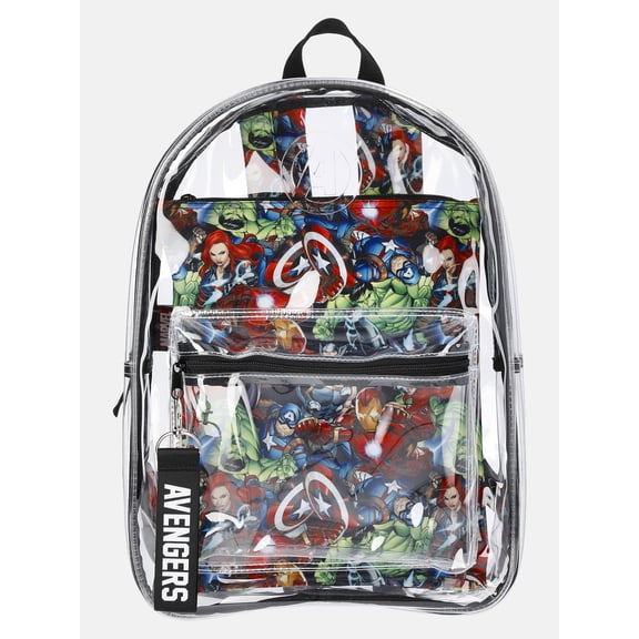 Marvel Avengers 17" Unisex Clear Backpack with Printed Laptop Sleeve, Black
